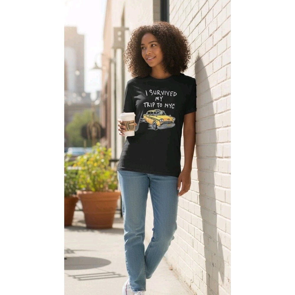 I Survived My‎ Trip To NYC New York Vaca Taxi T-Shirt Black Size M Short Sleeve